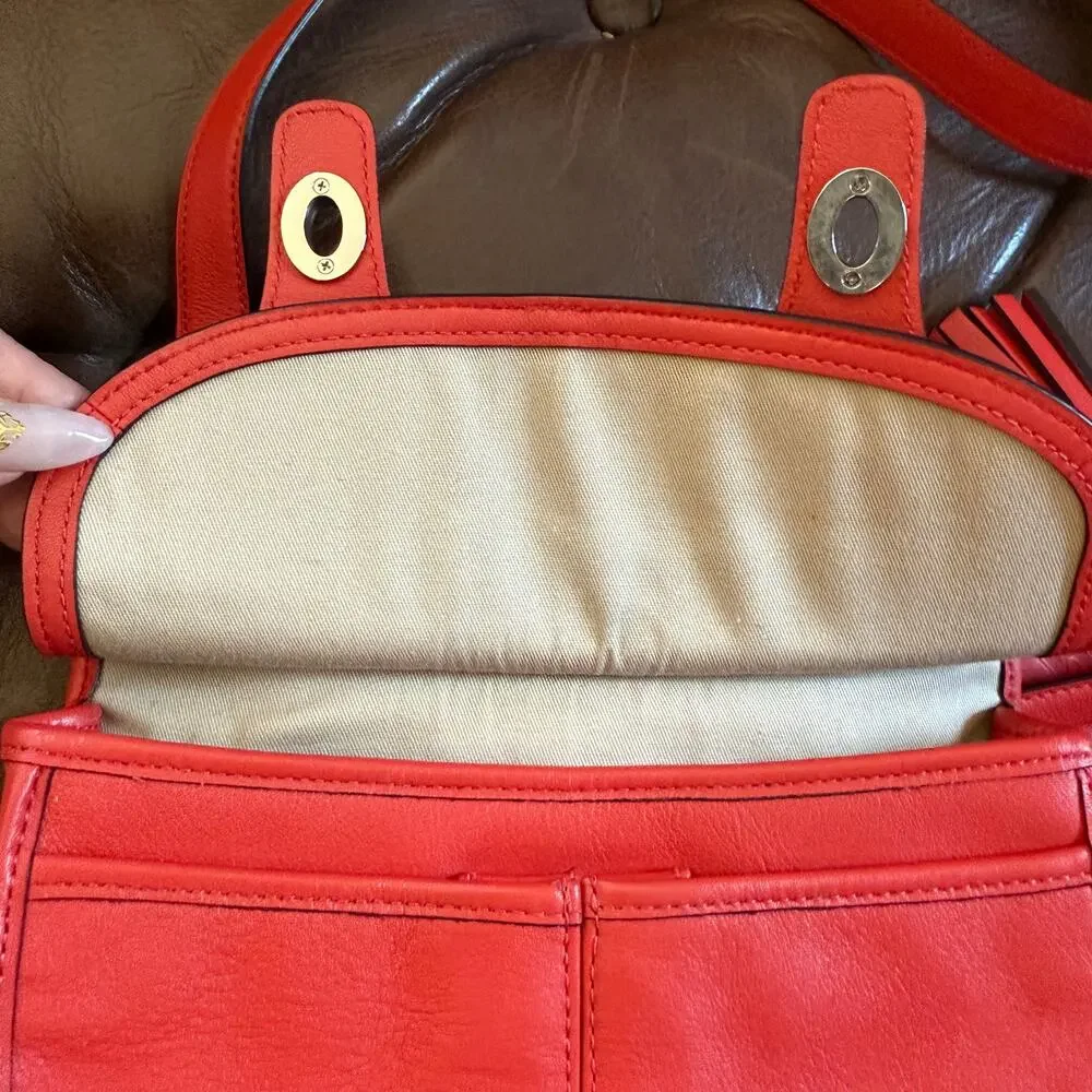 Coach Legacy Amanda 19925 Coral Red Leather Flap Crossbody Tassel Bag